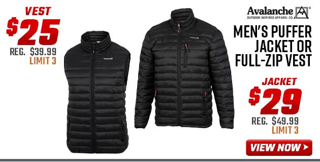 Avalanche Men's Puffer Jacket or Full-Zip Vest