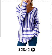 Pocket Long Sleeve Striped Hooded Collar T Shirt