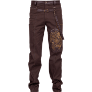 Steampunk Brown Gear Embroidery Strap Trousers Steampunk Brown Gear Embroidery Strap Trousers