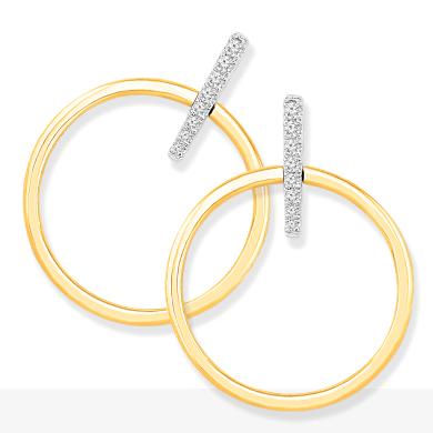 Diamond Circle & Bar Earrings 1/6 ct tw 10K Two-Tone Gold