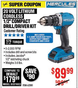 20V Lithium Cordless 1/2 In. Compact Drill/Driver Kit
