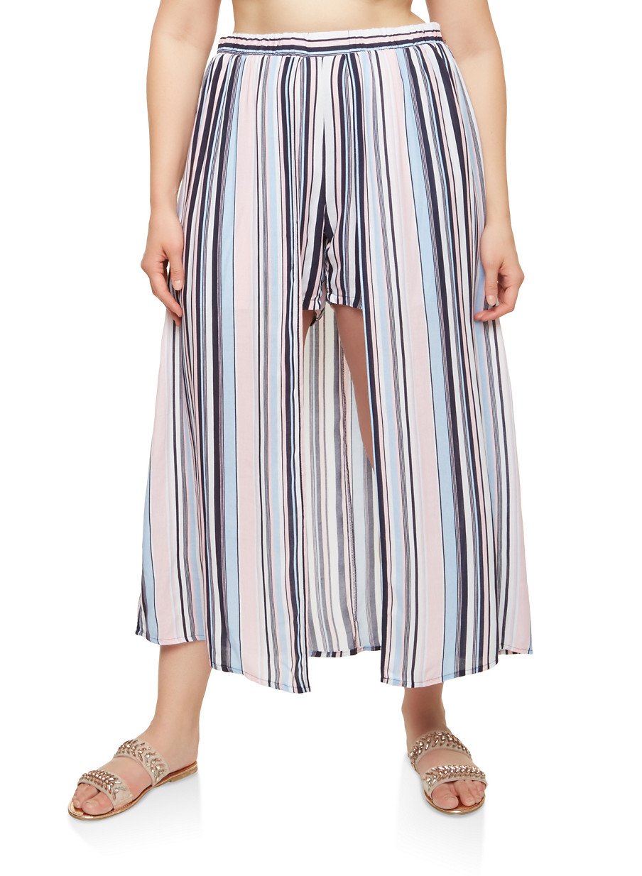 Plus Size Striped Maxi Shorts