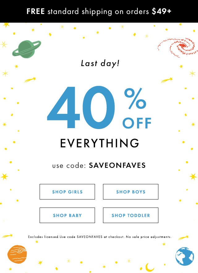 Free shipping on orders over forty nine dollars. Forty percent off everything