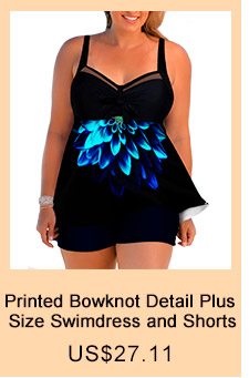Printed Bowknot Detail Plus Size Swimdress and Shorts