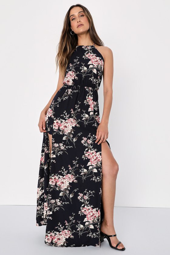 Image of Feel the Music Midnight Blue Floral Print Maxi Dress