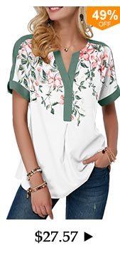 Floral Print Notch Neck Contrast Piping Blouse
