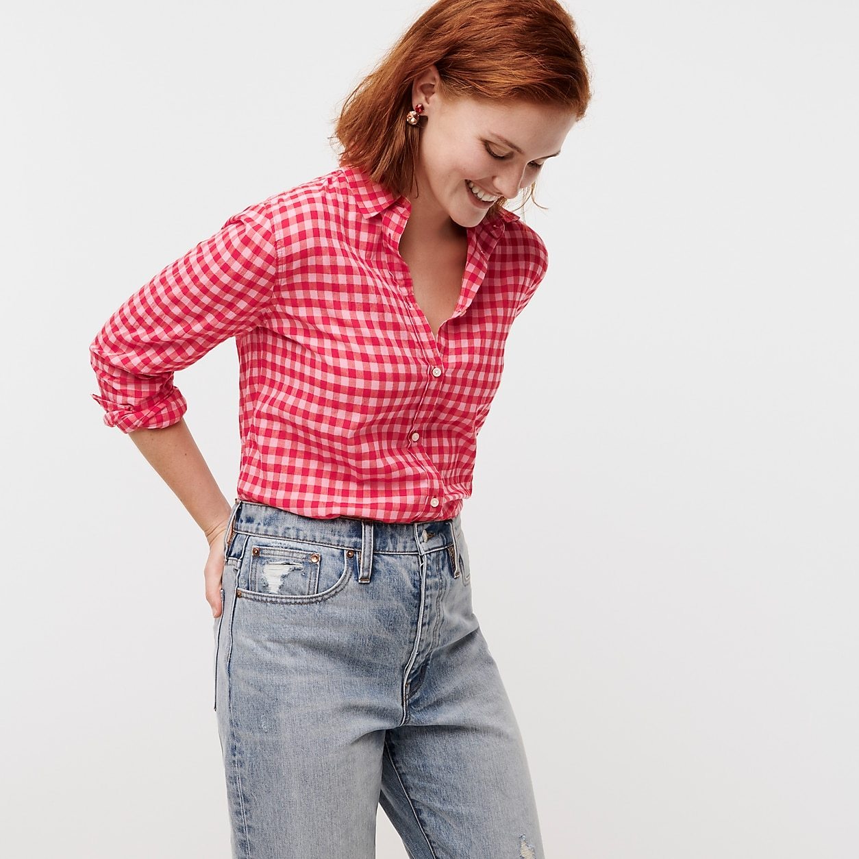 Classic-fit boy shirt in crinkle gingham