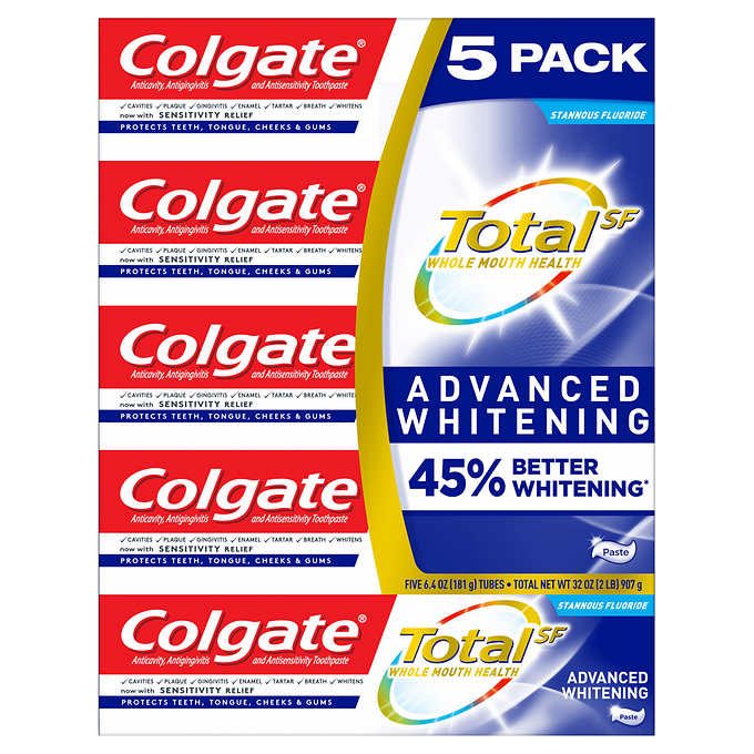 Colgate Total Advanced Whitening Toothpaste, 6.4 oz, 5-Pack