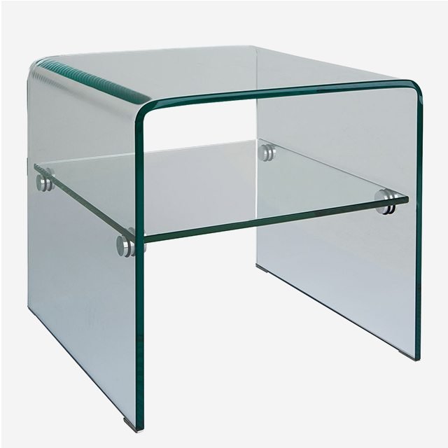 Glass side table with shelf