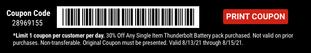 30% off All Thunderbolt Batteries - Barcode