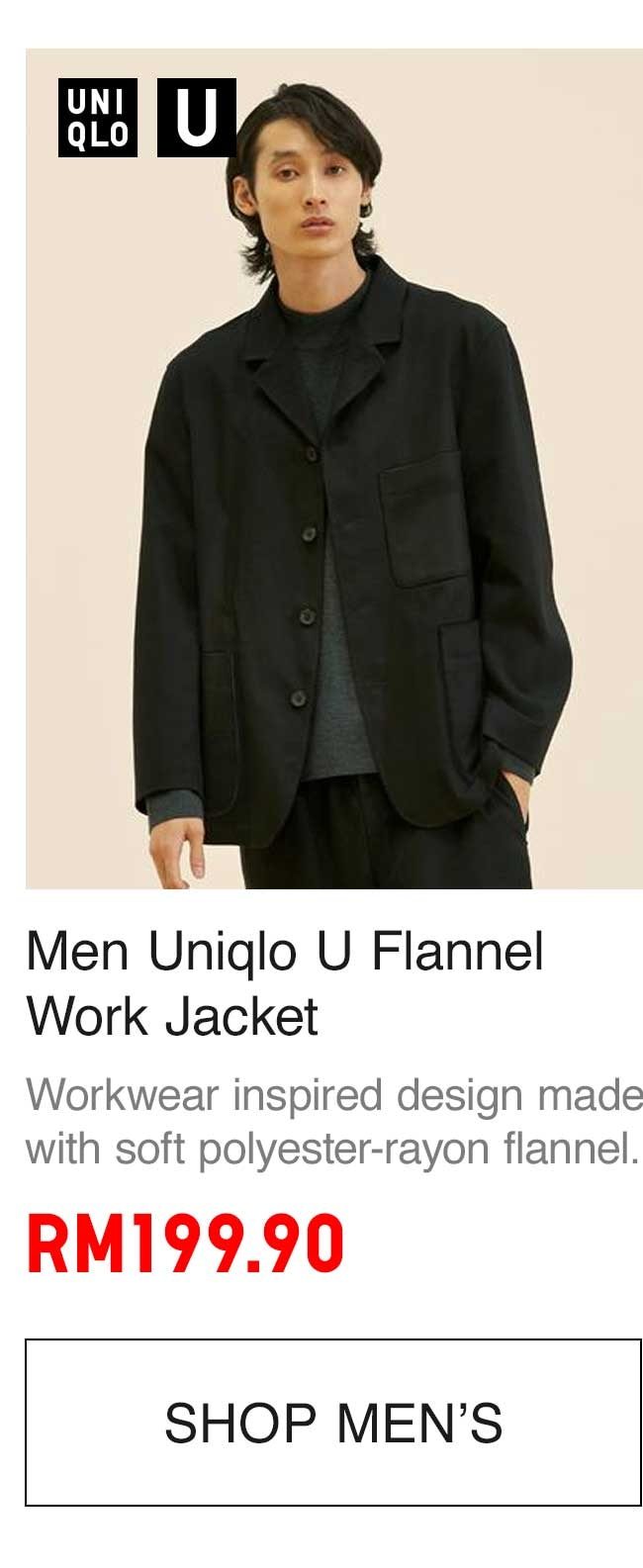 Men Uniqlo U Flannel Work Jacket