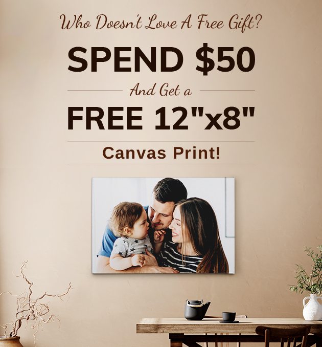 Spend $50 and Get a FREE 12x8 Canvas Print! 
