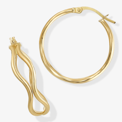 Reaura Wavy Double Hoop Earrings Repurposed 14K Yellow Gold 23mm