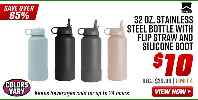 Wellness 32 oz. Stainless Steel Bottle with Flip Straw and Silicone Boot