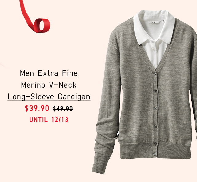 MEN EXTRA FINE MERINO V-NECK CARDIGAN $39.90