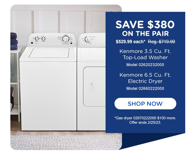 Kenmore 3.5 Cu Ft Top-Load Washer/6.5 Cr Ft Electric Dryer