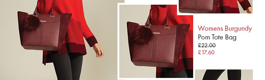 Womens Burgundy Pom Tote Bag