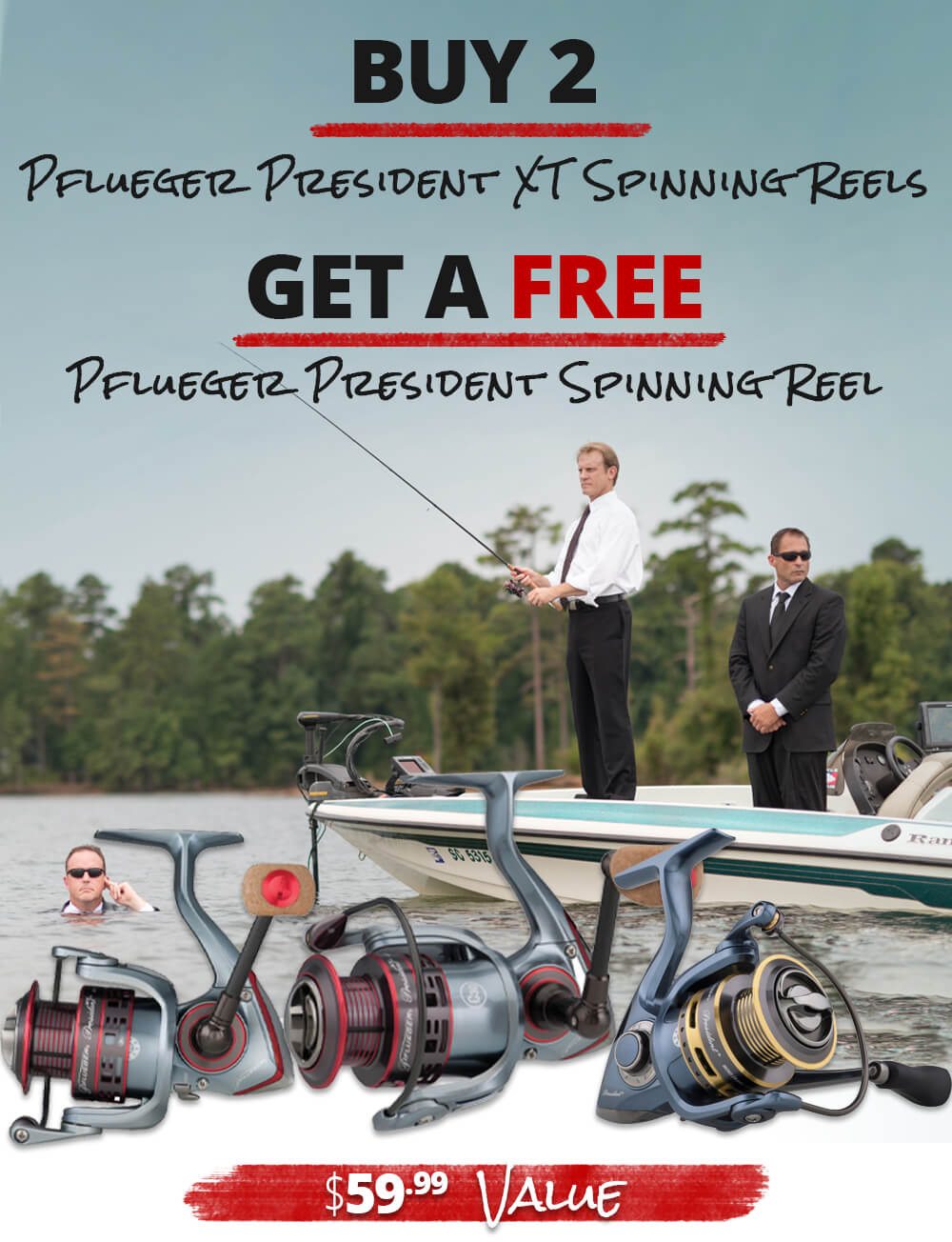 BUY 2 Pflueger President XT Spinning Reels, GET a FREE Pflueger President Spinning Reel!