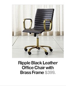 Ripple Black Leather Office Chair with Brass Frame