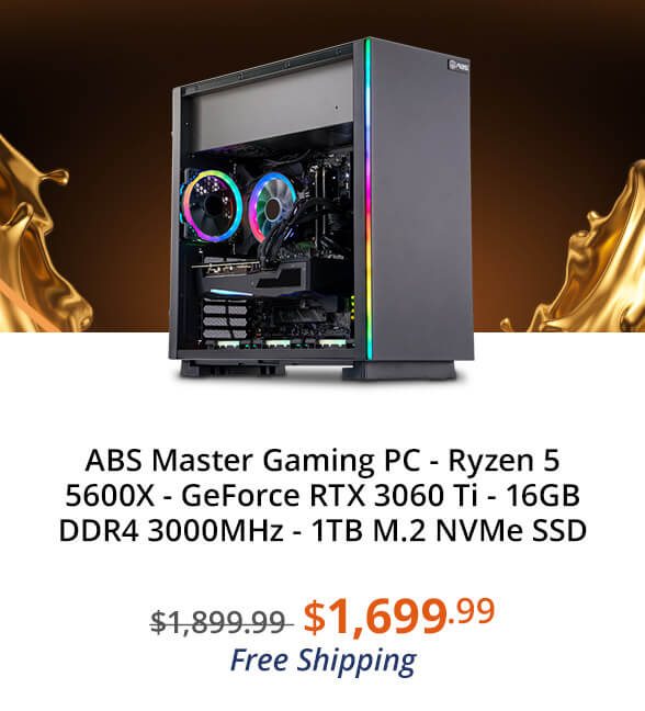 ABS Master Gaming PC - Ryzen 5 5600X - GeForce RTX 3060 Ti - 16GB DDR4 3000MHz - 1TB M.2 NVMe SSD