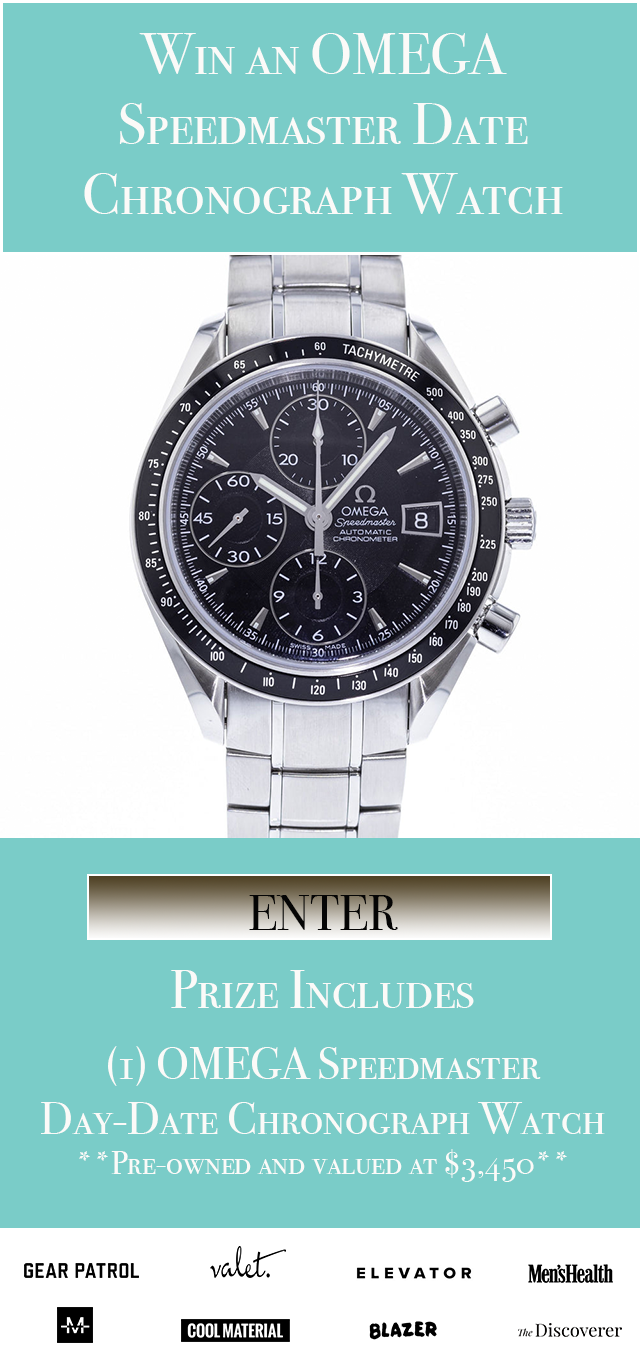 Enter for a chance to win (1) OMEGA Speedmaster Day-Date Chronograph Watch.