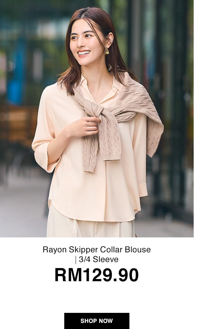 Rayon Skipper Collar Blouse | 3/4 Sleeve