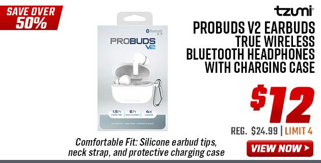 Tzumi ProBuds V2 Earbuds True Wireless Bluetooth Headphones