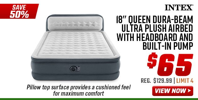 Intex 18'' Queen Dura-Beam Ultra Plush Airbed with Headboard and Built-In Pump 