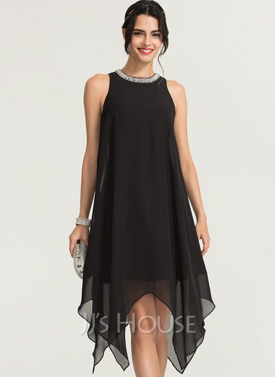 A-Line Scoop Neck Asymmetrical Chiffon Cocktail Dress With B...