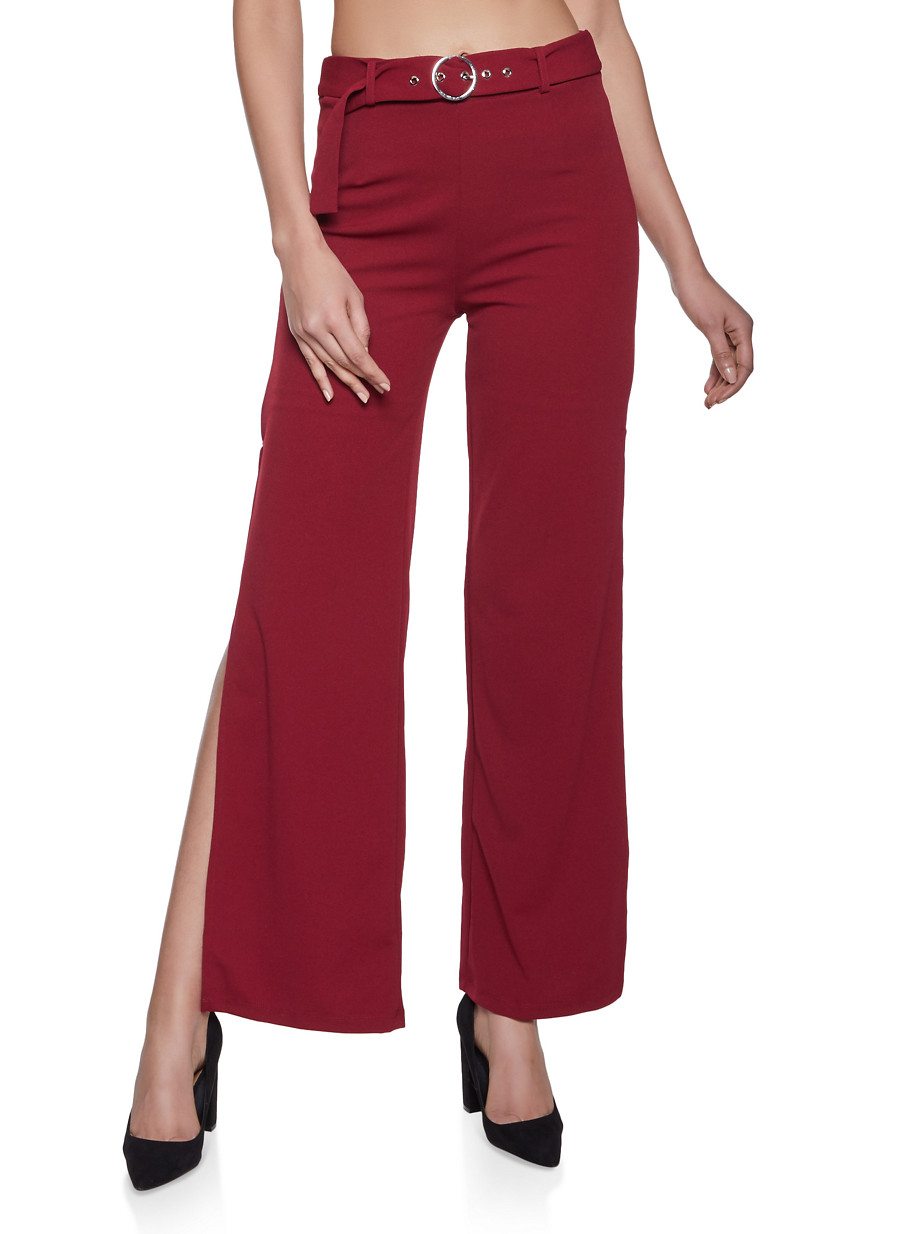 Belted Wide Leg Dress Pants