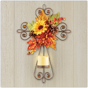 Lighted Autumn Wall Cross with LED Candle and Remote