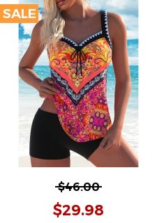 Bowknot Tribal Print Multi Color Tankini Top