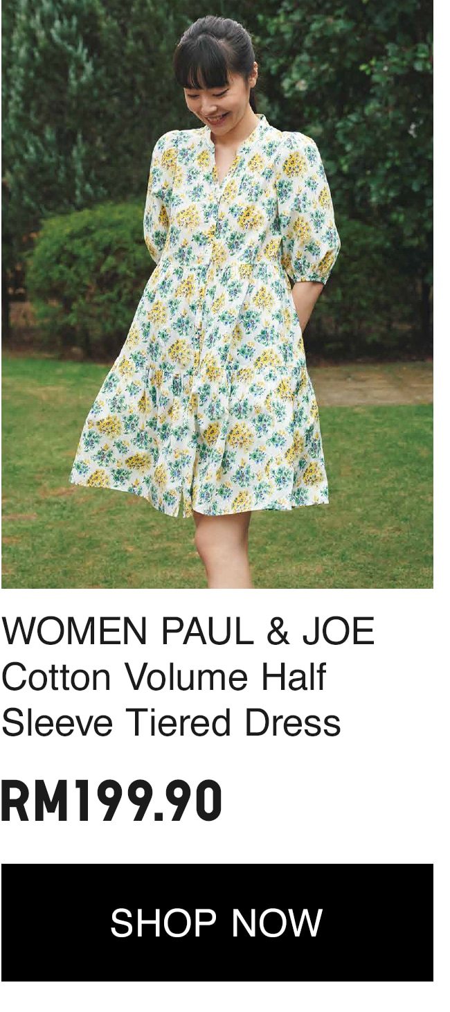 WOMEN PAUL & JOE Cotton Volume Half Sleeve Tiered Dress