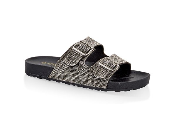 Rhinestone Two Buckle Footbed Sandals