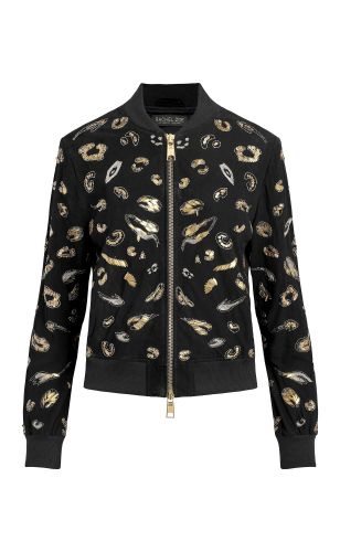 Fate Embroidered Suede Bomber Jacket - Black/gold