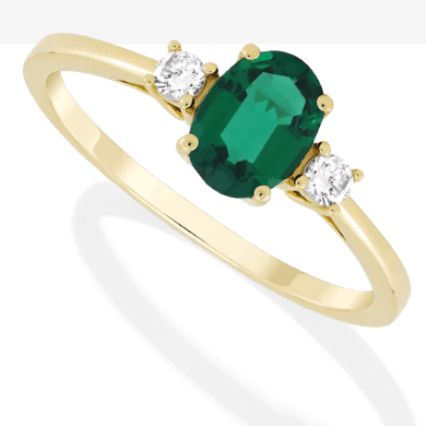 Oval-Cut Lab-Created Emerald & Diamond Ring 1/10 ct tw 10K Yellow Gold