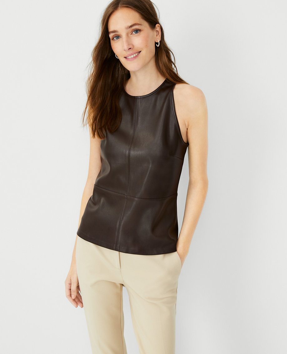 Faux Leather Halter Shell