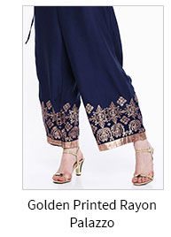 Golden Printed Rayon Palazzo in Navy Blue