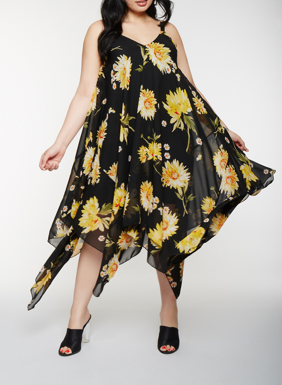 Plus Size Floral Asymmetrical Midi Dress
