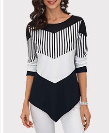 Asymmetric Hem Color Block T Shirt