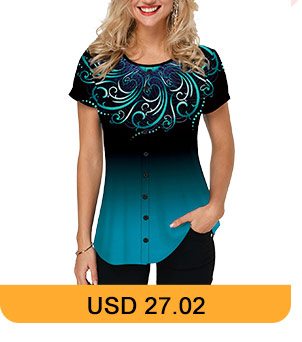 Round Neck Button Embellished Printed Blouse 