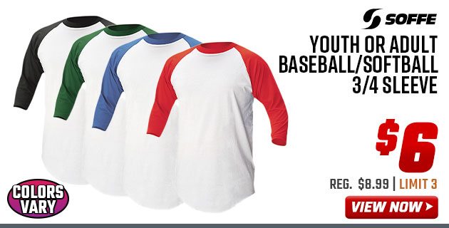 Youth or Adult Baseball/Softball 3/4 Sleeve