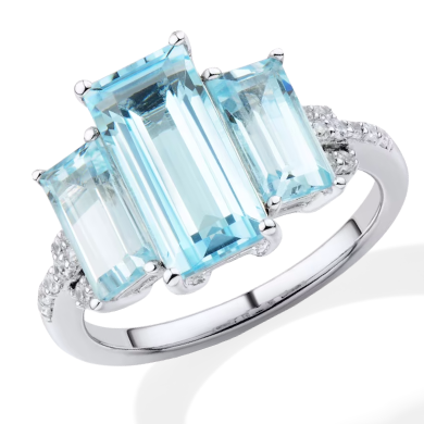 Sky Blue Topaz & White Lab-Created Sapphire Ring Sterling Silver