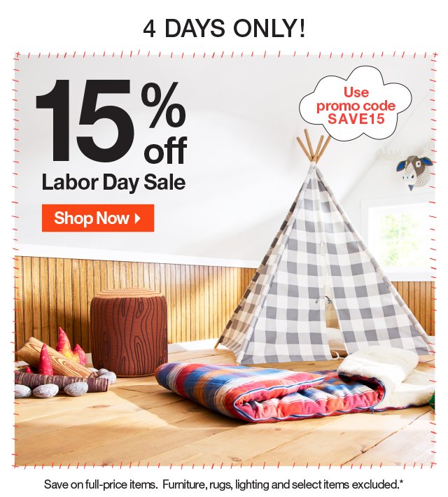 4 Days Only: 15% off Labor Day Sale