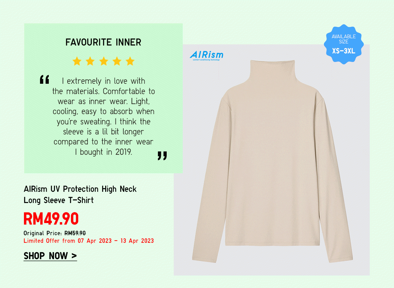 AIRism UV Protection High Neck Long Sleeve T-Shirt