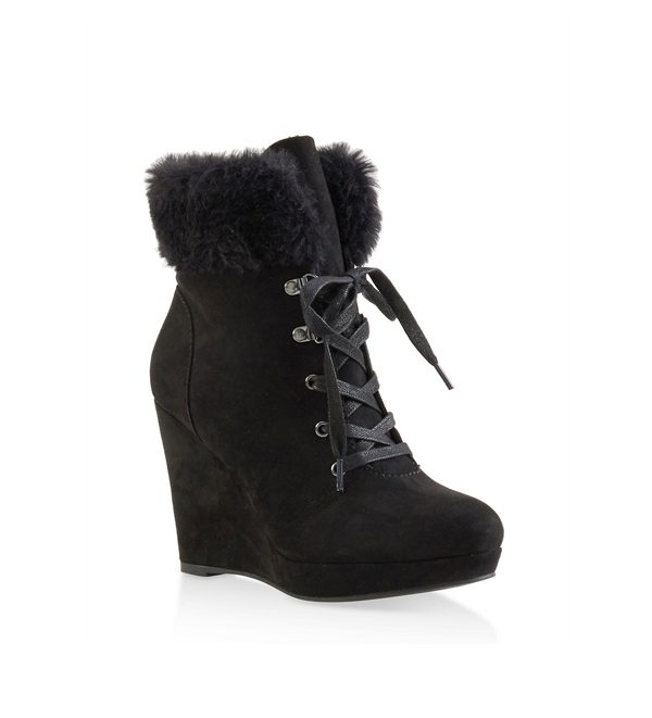 Faux Fur Cuff Wedge Booties