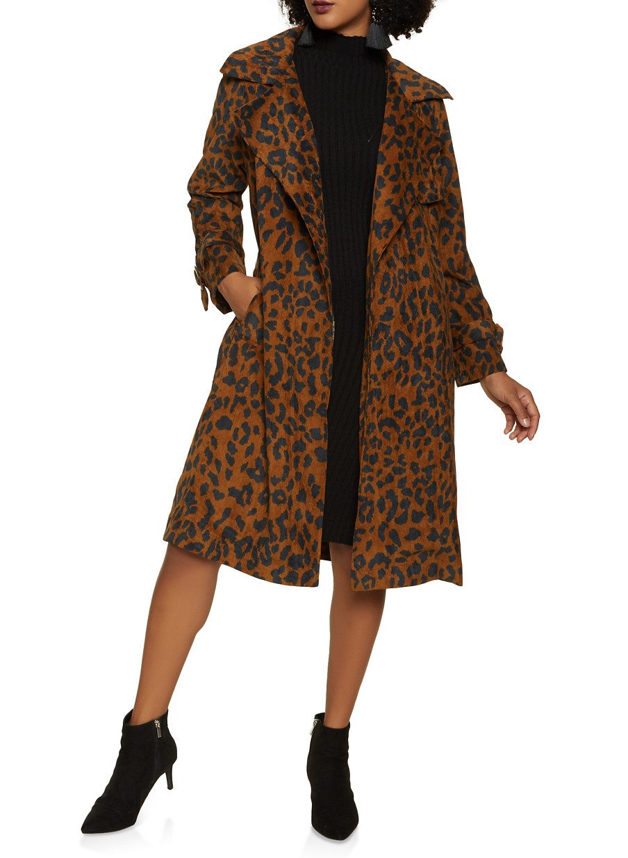 Cheetah Print Corduroy Trench Coat