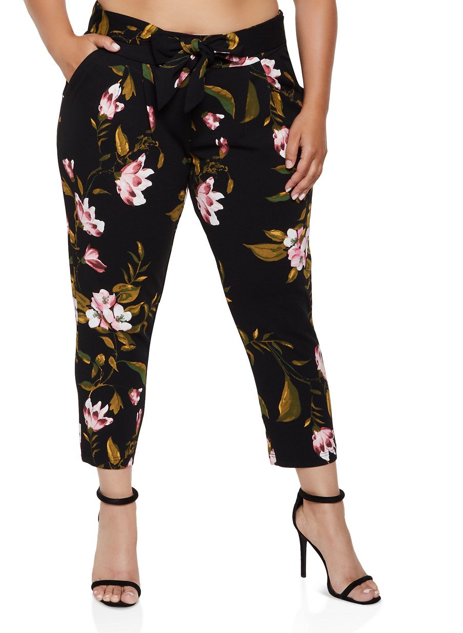 Plus Size Cropped Floral Dress Pants