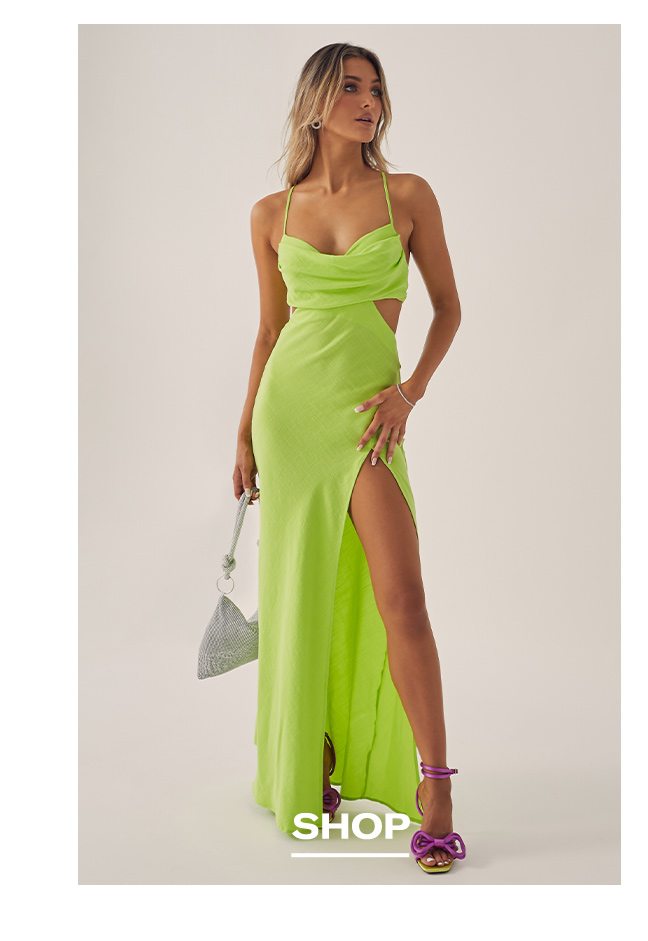 REVIENA CUT OUT MAXI DRESS IN LIME