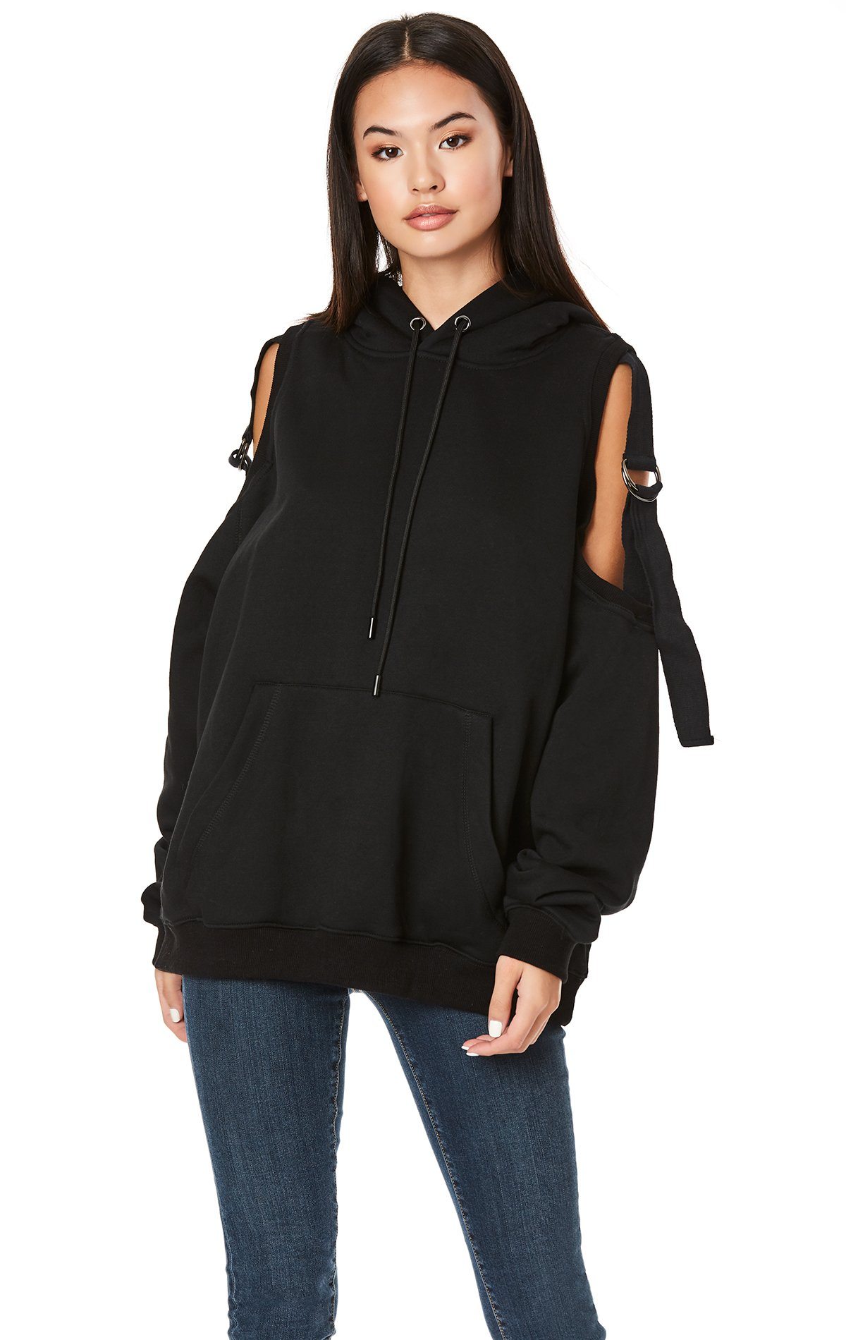 HOODIE WITH CUTOUT SHOULDER
